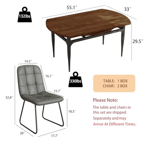 HIPIHOM 55‑Inch Extendable Dining Table Set with 4 Upholstered Chairs and Metal Frame for Dining Room - color: Walnut/Grey-b