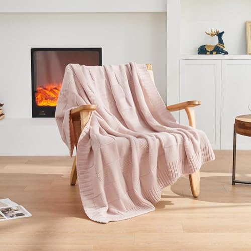 CozeCube Pink Knitted Checkered Throw Blanket 50"X60" | Check Knit Throw for Couch, Decorative Christmas Soft Cozy Warm Blanket for Bed Sofa Living Room - color: Pink, size: 50"X60"