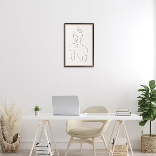 'Minimal Woman Line Drawing'| Framed Giclee Art | Stupell Industries | Black, 16 x 24 Inches, Easy to Hang and Sturdy, Made in USA, by Creative Studio - color: Midnight Black (Textured), size: 24"L x 16"W