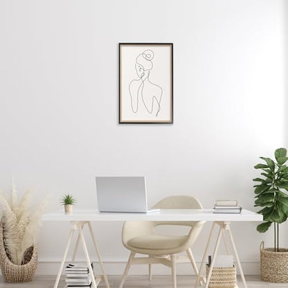 'Minimal Woman Line Drawing'| Framed Giclee Art | Stupell Industries | Black, 16 x 24 Inches, Easy to Hang and Sturdy, Made in USA, by Creative Studio - color: Midnight Black (Textured), size: 24"L x 16"W