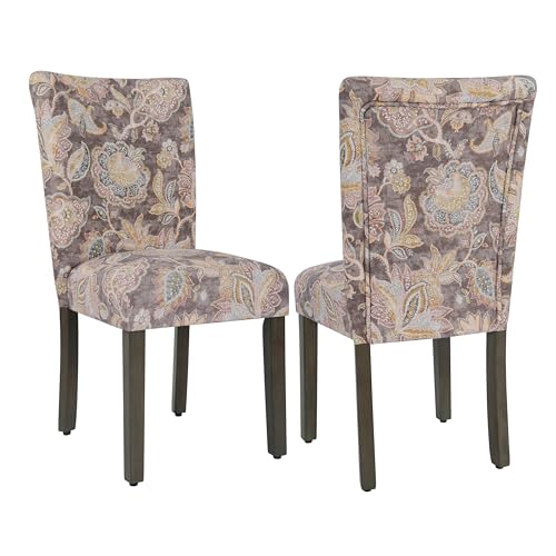 HomePop Parsons Classic Upholstered Accent Dining Chair, Set of 2, Multicolor Gray Floral - color: Grey Floral, style: Pack of 2