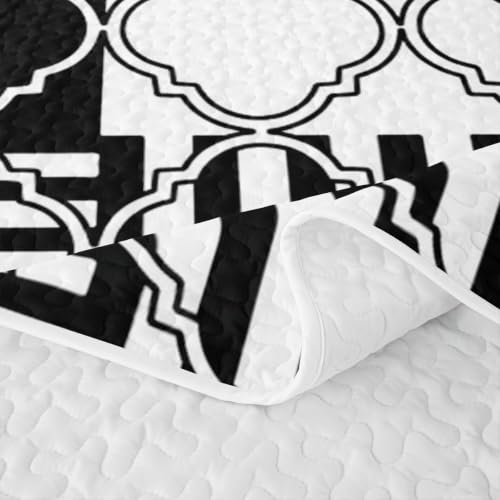 Geometric Stripe Quilted Bedspread King Size,Y2K Retro Line Boho Simple Quilt Bedding Set 3 Pieces,Square Plaid Checkered Classic Bed Covers for All Season,Black White Quilted Coverlet,2 Pillowcases - color: Black White, size: King