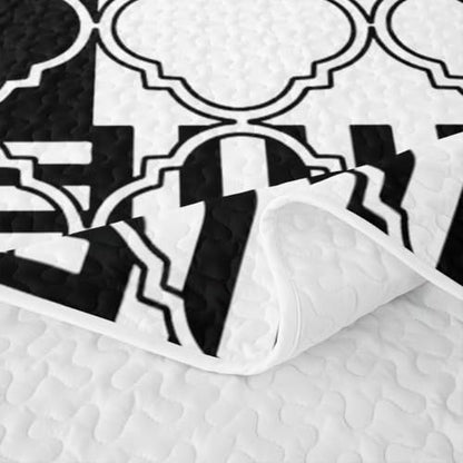 Geometric Stripe Quilted Bedspread King Size,Y2K Retro Line Boho Simple Quilt Bedding Set 3 Pieces,Square Plaid Checkered Classic Bed Covers for All Season,Black White Quilted Coverlet,2 Pillowcases - color: Black White, size: King