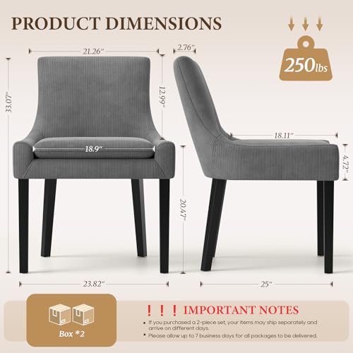 COLAMY Modern Dining Room Chairs Set of 4 with Mid Back and Wood Legs, Upholstered Kitchen Chairs for Dining Room/Living Room, Dark Grey - color: Grey, size: Set of 4