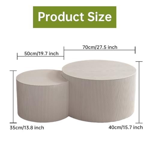 27" White Round Fluted Nesting Coffee Table Set of 2, A White | For Living Room, MDF with Spray Painting, Non-Slip Bottom Pads, Nested Crescent End Side Table, Modern Style, For Small Space - color: A White