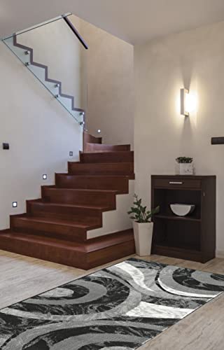 Yafa Home Fashion Modern Contemporary Swirls Design Area Rug, Luxurious, Elegant, and Fashionable Area Rug (Black/Grey, 2 ft X 7 ft) - color: Black/Grey, size: 7' x 2' (Rectangular)