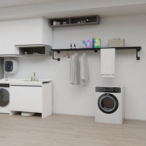 Clothes Rack 70in, Wall Mounted Garment Racks with Real Black Wood Shelf, Heavy Duty Hanging Clothes Rack, Multi-Purpose Hanging Rod, Space-Saving Closet Storage - color: Black, size: 1T70IN