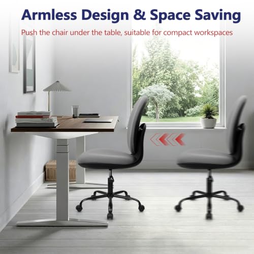 CLATINA Armless Office Desk Chair with Wheels, Ergonomic Tilt Backrest Executive Chairs Adjustable Height Mid Back Swivel Rolling Computer Task Chair for Home Bedroom Study Conference Room, Grey, 2PK - size: 2 Pack