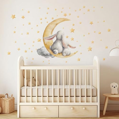 Easter Bunny Peel & Stick Wall Decals, Moon & Stars Wall Stickers | removable. Cute bunny with moon & stars. Ideal for bedroom, nursery, living room. - color: Easter Cute Bunny Wall Decals