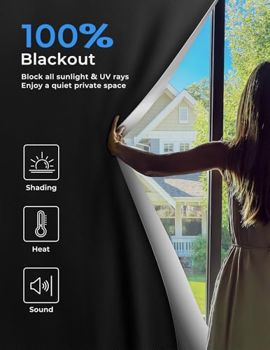 Blackout Curtains 48"x48" Portable No Drill Black Out Window Cover | 100% Blackout Shades with Heat-Resistant Hook&Loop Tape,Blinds for Windows DIY Cut Fit for Bedroom,Nursery(2 Panel,Black) - color: Black, size: 48"W x 48"L (Pack of 2)