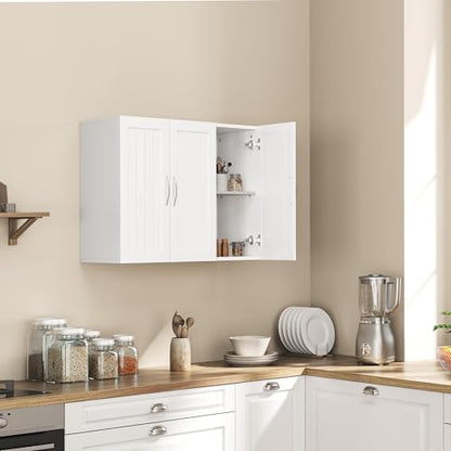 Yaheetech 3-Door Wall Mounted Bathroom Storage Cabinet, Laundry Room, White | MDF with Soft Close Doors and Adjustable Shelves, a Roomy Mirrorless Medicine Cabinet for Over the Toilet, Kitchen or Garage - style: 3 Doors
