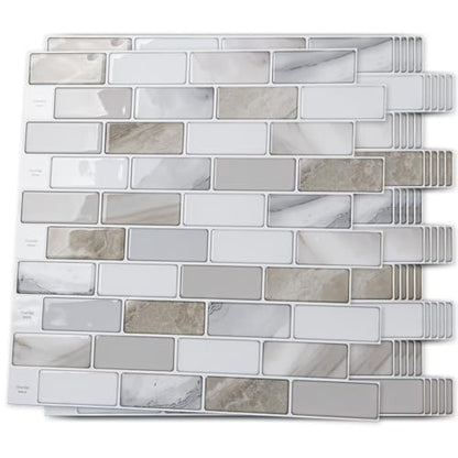 Art3d 10-Pack Marble Peel and Stick Backsplash, 12 x 12 in, Beige & White | Strong Adhesion, Lightweight, Cuttable, Waterproof, Fadeless, Crack Resistant, for Kitchen, Bedroom, Ideal for Recently Moved - color: Beige & White