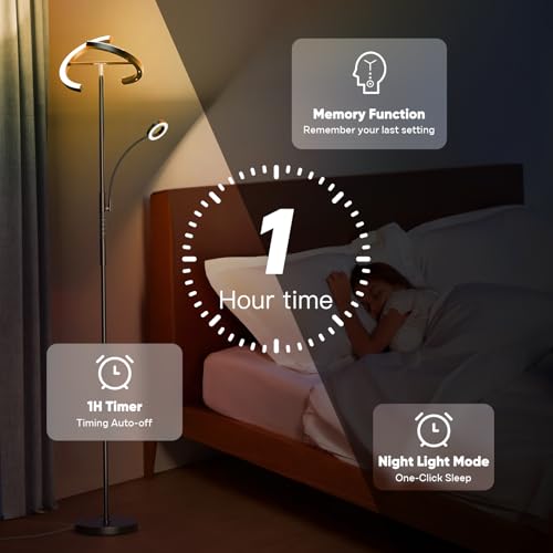 Upgraded RGBCW Floor Lamp with Reading Lamp, Rotatable Remote Control LED Standing Lamp Dimmable Floor Light Modern Standing Light for Living Room Bedroom Home Office, 36W, Black - color: RGB (Red, Green, Blue)