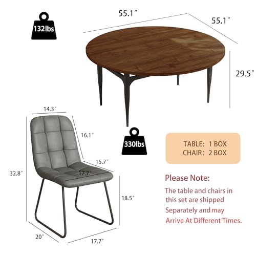 HIPIHOM 55‑Inch Extendable Dining Table Set with 6 Upholstered Chairs and Metal Frame for Dining Room - color: Walnut/Grey