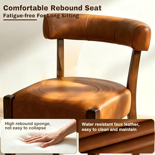 RNKSFX Modern Dining Chairs Set of 2, Faux Leather Upholstered Kitchen & Dining Room Chairs, Mid Century Modern Wooden Dining Chairs Oversized Sturdy Rounded Chairs Curved Back, Brown - color: Brown