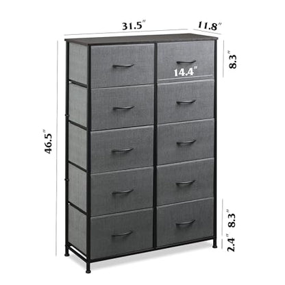 WLIVE Tall Dresser for Bedroom with 10 Fabric Drawers, Dark Grey | 10 Drawers, Fabric Dresser for Closet, Storage Tower with Cabinet, Metal Frame - color: Dark Grey