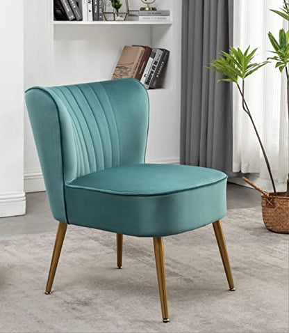 Container Furniture Direct Modern Velvet Accent Chair for Living Room, Bedroom, or Entryway, Stylish and Comfortable Armless Design with Metal Legs, Teal - color: Teal