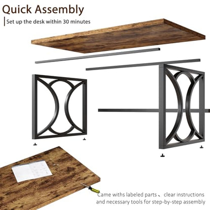 HSH Rustic Computer Desk,55 Inch Metal Wooden Home Office Writing Desk | Industrial Executive Desk for Work , Modern Student Gaming Computer PC Table,Work from Home,Sturdy Metal Frame,Easy Assembly - color: Rustic Brown