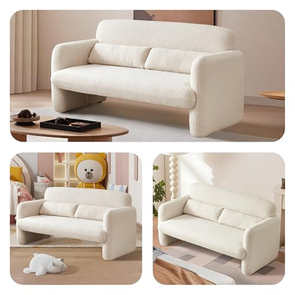 Loveseat Sofa, 59" W 2-Seater Lamb Fabric Couch, Solid and Easy to Install, Modern Upholstered Couch for Bedroom, Apartment, Living Room - color: Beige, size: 30.31"D x 59.06"W x 31.5"H