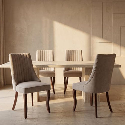 High Back Side Chairs Set of 4, Upholstered Dining Chairs for Kitchen and Dining Room, Mid-Century Modern Fabric Seating with Solid Wood Legs, Beige - color: Beige, size: Set of 4