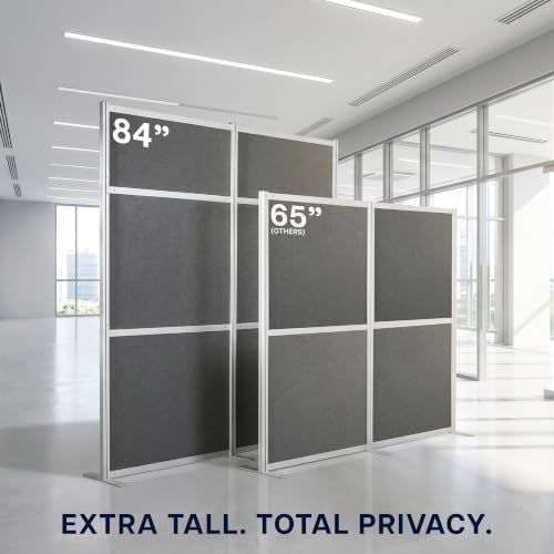 VIVO Dark Gray Freestanding 76 x 84 inch Privacy Panel, PP-MWS84D | Modular Wall System, 2 PET Panels, Modern Professional Office Cubicle Dividers, Privacy-Screen, Silver Frame