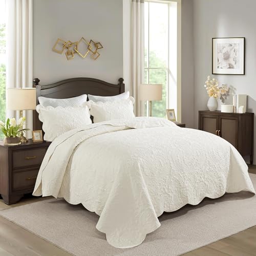 HoneiLife Quilt Sets King Size - Microfiber Bedspreads for King Bed, 3-Piece Lightweight Coverlets, Retro Bedlinen Sets, King Quilt Bedding Set All Season Use-Beige - color: Beige, size: King-106"x96"