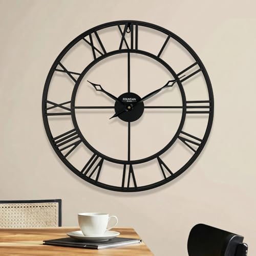 24 Inch Wall Clocks for Living Room Decor,Roman Numeral | Silent Non Ticking,Battery Operated,Durable Black Metal Wall Clock for Dinning Room, Entryway & Home Office - size: 24 Inch