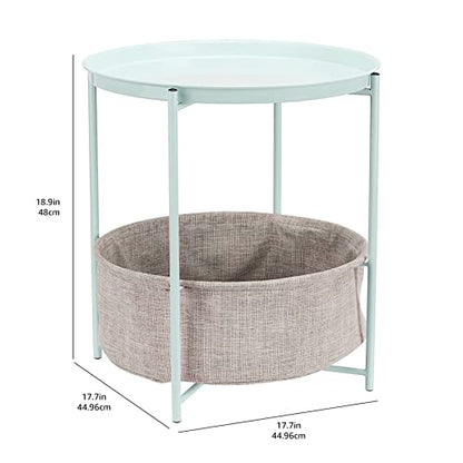 Amazon Basics Round Storage End Table, Side Table with Cloth Basket, Mint Green/Heather Gray, 18 in x 18 in x 19 in - color: Mint Green