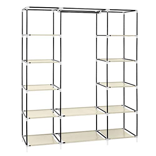 Portable Clothes Closet, Wardrobe Storage Organizer with Non-Woven Fabric, Quick and Easy to Assemble (Beige)