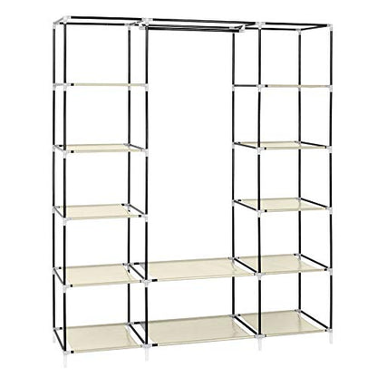 Portable Clothes Closet, Wardrobe Storage Organizer with Non-Woven Fabric, Quick and Easy to Assemble (Beige)