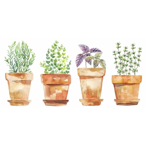 RoomMates Watercolor Potted Herbs Peel and Stick Wall Decals, Vinyl, Made in USA - style: potted herbs