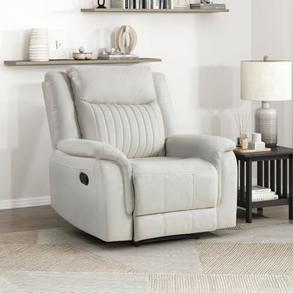 Lexicon Polished Microfiber Wall Hugger Manual Reclining Chair, Beige | 39.5"W Manual Recliner, Home Theater Seating for Living Room/Office/Apartment, Tool Free Assembly - color: Beige, size: Recliner