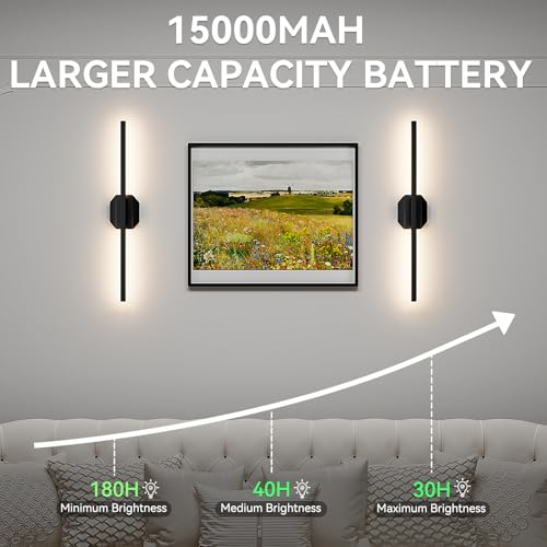 Battery Operated Wall Sconce Set of Two,Wireless Wall Sconces USB Rechargeable Wall Lights with Remote Control,3000K-6000K Dimmable for Bedroom,Background Wall,Living Room,Hallway,Wall Decor,28inch - size: 28 inch(2pcs)