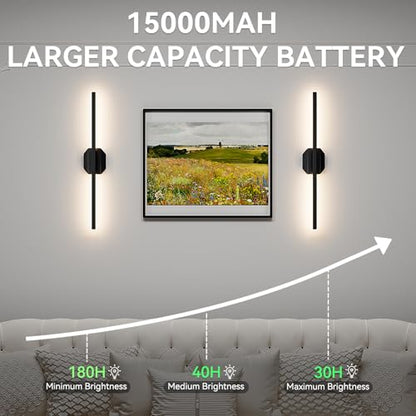 Battery Operated Wall Sconce Set of Two,Wireless Wall Sconces USB Rechargeable Wall Lights with Remote Control,3000K-6000K Dimmable for Bedroom,Background Wall,Living Room,Hallway,Wall Decor,28inch - size: 28 inch(2pcs)