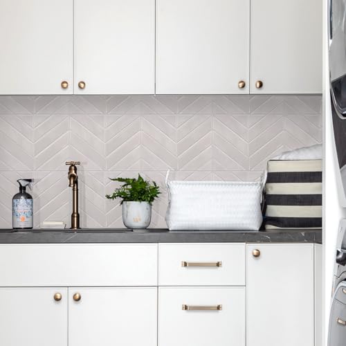STICKGOO Herringbone Peel and Stick Backsplash, Smoky Pink, 10 Sheets | 12.6 x 9.7 in, Thicker Rectangular Vinyl Stick-On Wall Tiles, Easy Alignment, Waterproof, Easy to Clean, Kitchen/Bathroom - color: Smoky Pink, size: Pack of 10
