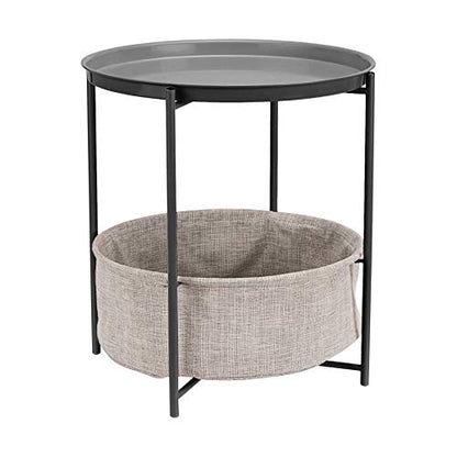 Amazon Basics Round Storage End Table, Nightstand for Bedroom or Living Room, Easy Assembly, with Cloth Basket, Charcoal/Heather Gray, 17.7 x 17.7 x 18.9 in | Side Table - color: Charcoal