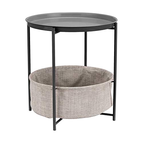 Amazon Basics Round Storage End Table, Nightstand for Bedroom or Living Room, Easy Assembly, with Cloth Basket, Charcoal/Heather Gray, 17.7 x 17.7 x 18.9 in | Side Table - color: Charcoal