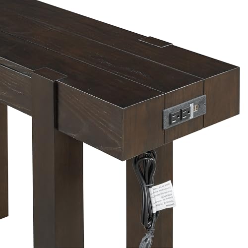 Rustic Console Table with Hidden Drawer, Wooden Sofa Table Behind Couch | Side Power Outlet,for Entryways, Living Room, Foyer, Espresso - color: Espresso