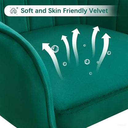 VECELO Modern Velvet Swivel Home Office Desk Chair with Back & Rolling Wheels, Adjustable Seat Height for Girls Women Bed Room Vanity Makeup/Task/Computer Work, Green - color: Green