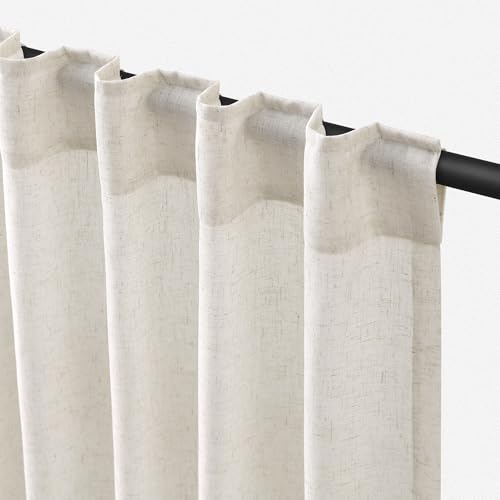 Jowels Natural Linen Curtains 84 Inch Long 2 Panels for Living Room | Ivory Light Filtering Sheer Curtain,Back Tab Pocket Pleated Look,Modern Farmhouse Textured Privacy Drapes for Bedroom Window - color: Natural, size: 52"W x 84"L (Pack of 2)