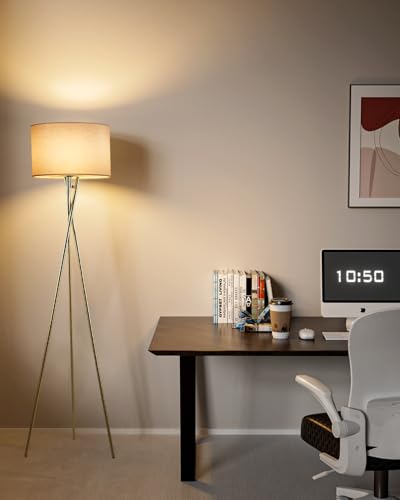 Lightdot 62IN Tripod Floor Lamps for Living Room, Modern Standing Lamp with Off-White Fabric Shade, Mid Century Industrial Standing Tall Lamp for Bedroom, Home Office-Gold - color: Tripod Fabric-Gold
