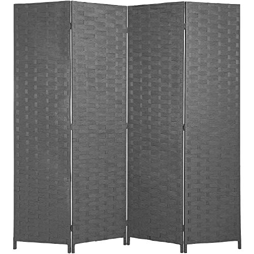 FDW Room Divider Wood Screen Mesh Woven Design Folding Portable Partition Screen Wood for Home Office (4 Panel, Gray) - color: Grey, size: 4 Panel