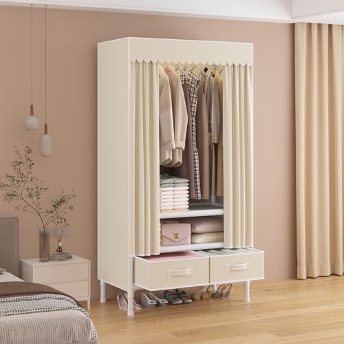 Portable Closet with Drawers 27.5"x17.7"x65.7" Wardrobe Closet Pale Yellow | Portable Closet for Hanging Clothes, Fabric Drawers and Hanging Rod, Portable Wardrobe Storage for Bedroom or Dorm Use - color: Pale Yellow-b, size: 27.5" L