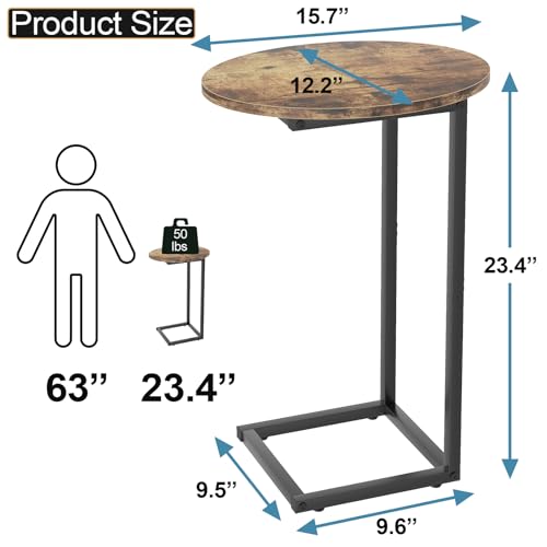 C Shaped End Table,Oval Couch Sofa Side Table for Bed Slide Under Couch, Wood Small Round Snack Table with Metal Frame, TV Tray Table for Small Space, Living Room,Easy Assembly(Brown) - color: Oak Brown+black