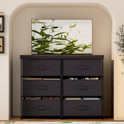 GcdPai Dresser with 6 Fabric Drawer Stand Desktop Sturdy Metal Plastic Support Tube Cube Storage Cabinet for Bedroom Organization Dorm Front Hall Entryway - size: 6 Drawers Standard Top