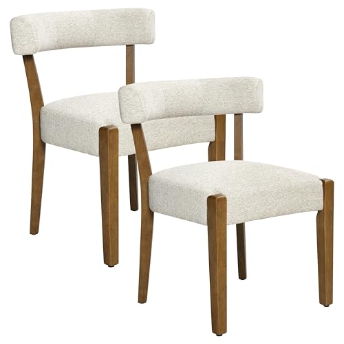 RNKSFX Upholstered Dining Chairs Set of 2, Walnut Wooden Kitchen & Dining Room Chairs, Mid Century Modern Fabric Farmhouse Dining Chairs Oversized Sturdy Rounded Chairs Curved Back, Beige Fabric - color: Beige Fabric