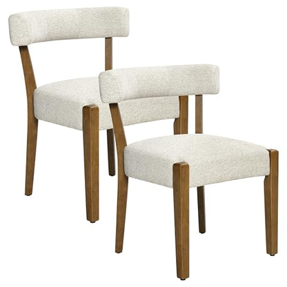 RNKSFX Upholstered Dining Chairs Set of 2, Walnut Wooden Kitchen & Dining Room Chairs, Mid Century Modern Fabric Farmhouse Dining Chairs Oversized Sturdy Rounded Chairs Curved Back, Beige Fabric - color: Beige Fabric