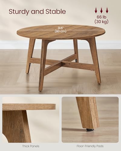 VASAGLE Round Coffee Table, 31.5-Inch Center Table, Tapered Legs | Curved Transitions, Easy to Assemble, for Living Room, Honey Brown, MAEZO Collection ULCT251KB01S - color: Honey Brown, size: 31.5"Dia. x 18"H