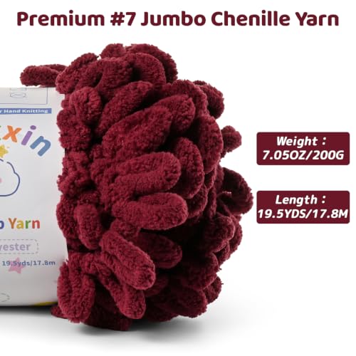 Super Soft Loop Yarn for Finger Knit, 3 Pack of 7.05oz/19.5yds Each, Chunky Blanket Yarn for Hand Knitting, #7 Jumbo Chenille Yarn, Fluffy Baby Blanket Yarn for Crochet Amigurumi (3 Burgundy) - color: 3 Burgundy