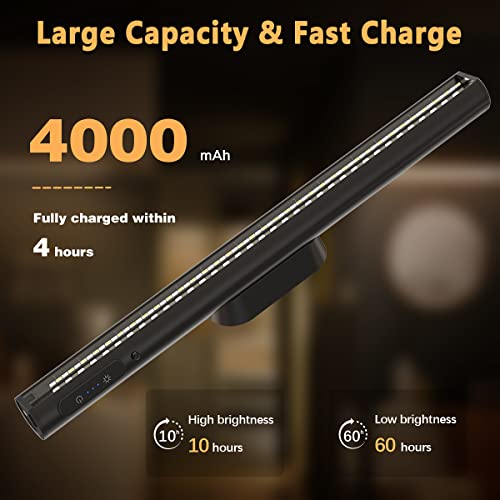 Hapfish Battery Powered Operated Wall Strip Lights, Rechargeable Magnetic LED Light Bar with Remote, Dimmable Desk Lamp, Under Cabinet Lighting Wireless for Mirror Closet Picture Room Kitchen - Black | Rechargeable with Remote,Dimmable Desk Lamp,Under Cab